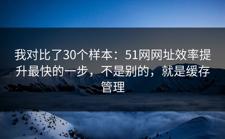 我对比了30个样本：51网网址效率提升最快的一步，不是别的，就是缓存管理
